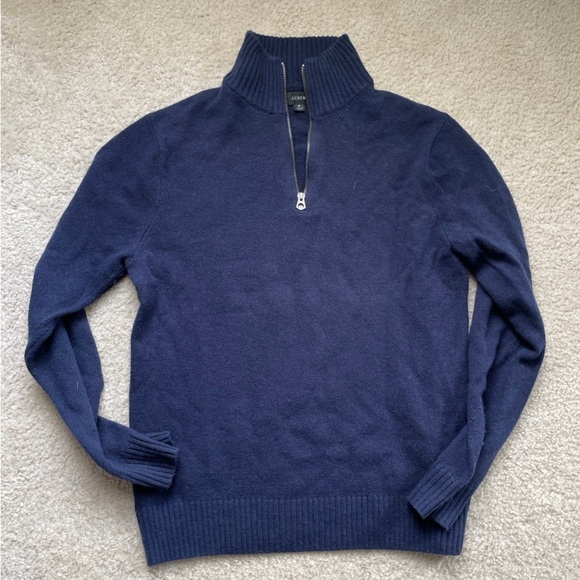 J Crew Mens Small quarter zip Blue wool Sweater - Picture 1 of 4